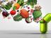 Nutritional supplement and vitamin supplements as a capsule with fruit vegetables nuts and beans inside a nutrient pill as a natural medicine health treatment with 3D illustration elements.